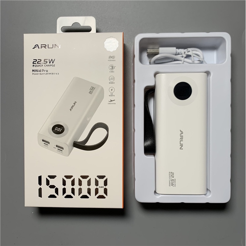Sạc Dự Phòng 22.5W Mini 4 Pro Chính Hãng ARUN, Pin Dự Phòng 15000Mah Hiển Thị Đèn LCD, Hỗ Trợ PD và QC - TuHaiStore
