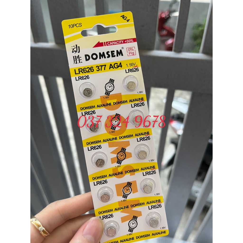 VỈ 10 viên pin đồng hồ phổ thông DOMSEM AG4 - 626 - 377A - LR626 - SR626SW 1,55V