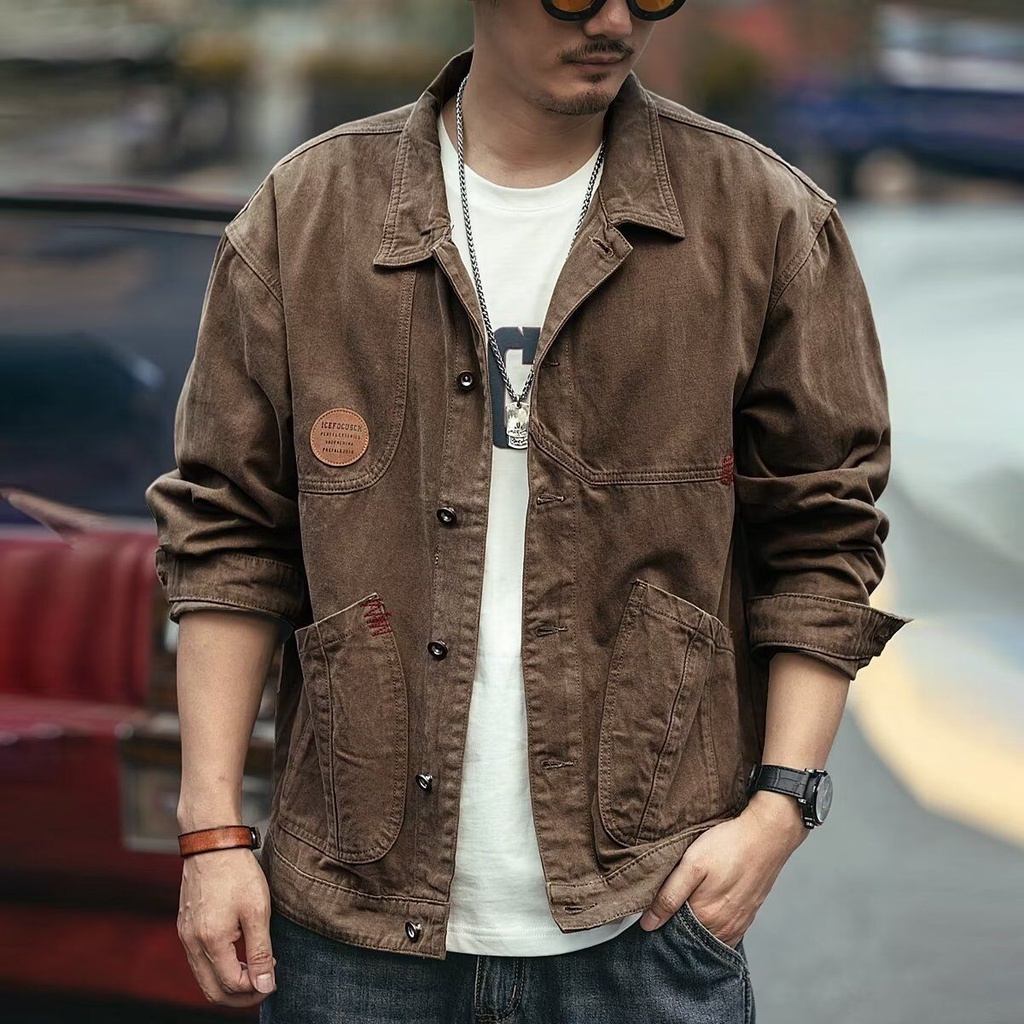 Áo Khoác Denim Dáng Rộng Cỡ Lớn Kiểu Retro Mỹ Thời Trang Xuân Thu Cho Nam