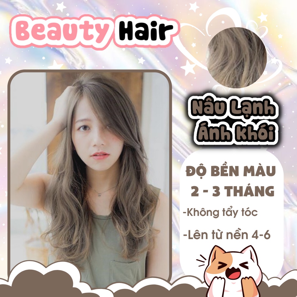 Thuốc nhuộm tóc, thuốc nhuộm tóc nâu lạnh ánh khói không tẩy, tặng kèm oxy trợ dưỡng và bao tay Beautiful Hair