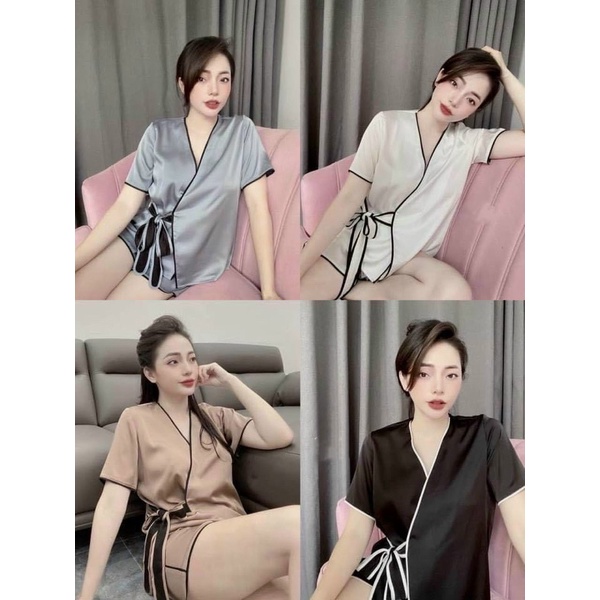 Tiệm nhà Mia - Bộ ngủ pyjama chất lụa latin mịn 2 mặt hoạ tiết kẻ