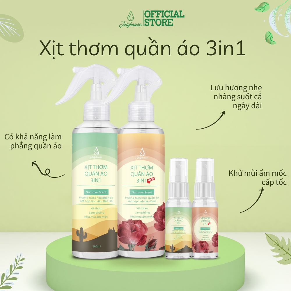 Xịt thơm quần áo 20ml/280ml 3in1 Julyhouse tinh dầu thiên nhiên dành cho Nam/Nữ