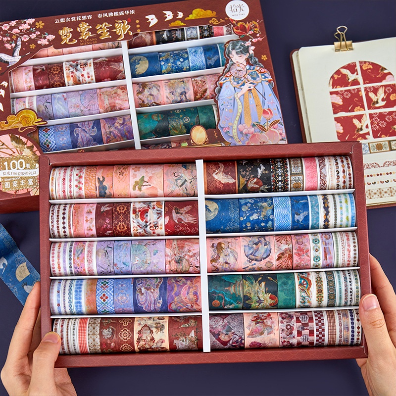Enjoymore 10 Cuộn Washi Tape Cổ Trang Miss Time Xinh Xắn Trang Trí Sổ Bullet journal Nhãn Sticker Hình Dán