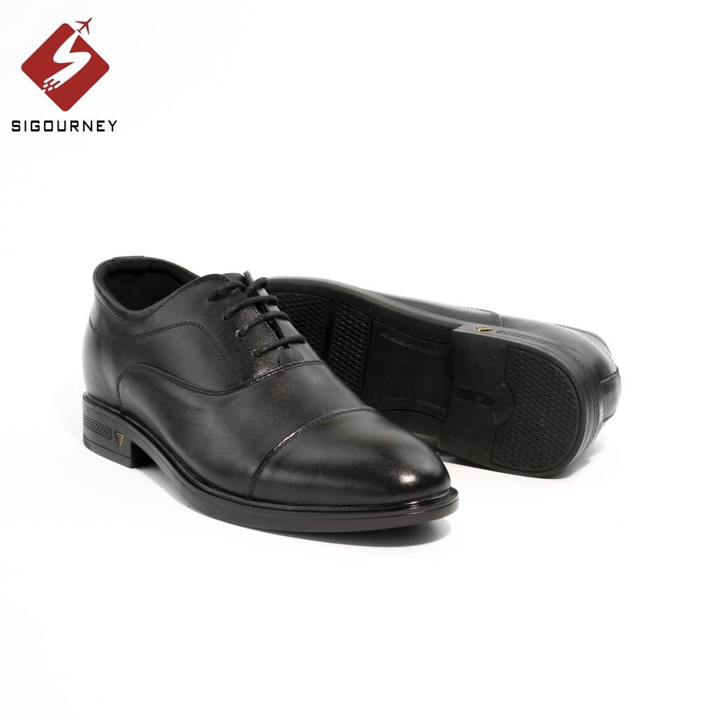 Giày Da Nam Tăng Chiều Cao 6cm Dáng Oxfords SIGOURNEY Màu Đen SIG-33 Bảo Hành 18 Tháng