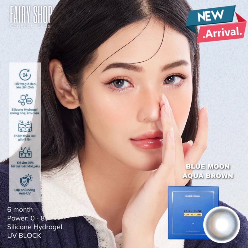 Kính Áp Tròng Blue Moon Aqua Brown 14.2 độ 0 đến 8 - FAIRY SHOP CONTACT LENS Silicone Hydrogel Lens cho mắt thở