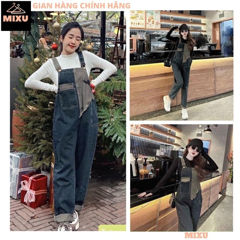 Quần Yếm Jean Phối Màu Bo Ống Dáng Dài Kiểu mới- Yếm nữ màu xanh baggy trẻ trung năng động phong cách ulzzang - MIXU