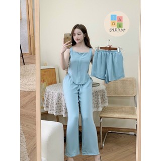 Set bộ mặc nhà 3 món, áo sát nách, quần đùi, quần dài, mango, siêu xinh- Freesize