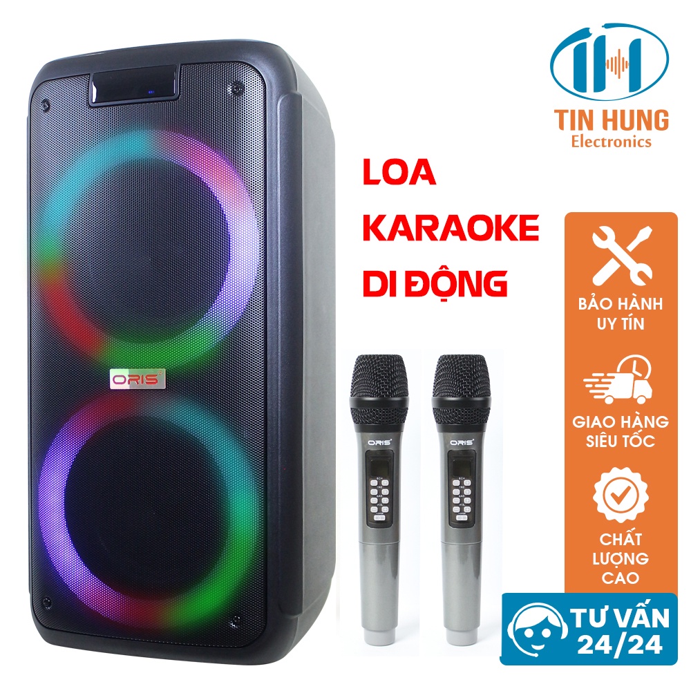 Loa karaoke blutooth công suất 350W ORIS TO-7200 bass 20cm x 2, loa kẹo kéo tặng kèm 02 mic sóng UHF - ORIS Professional