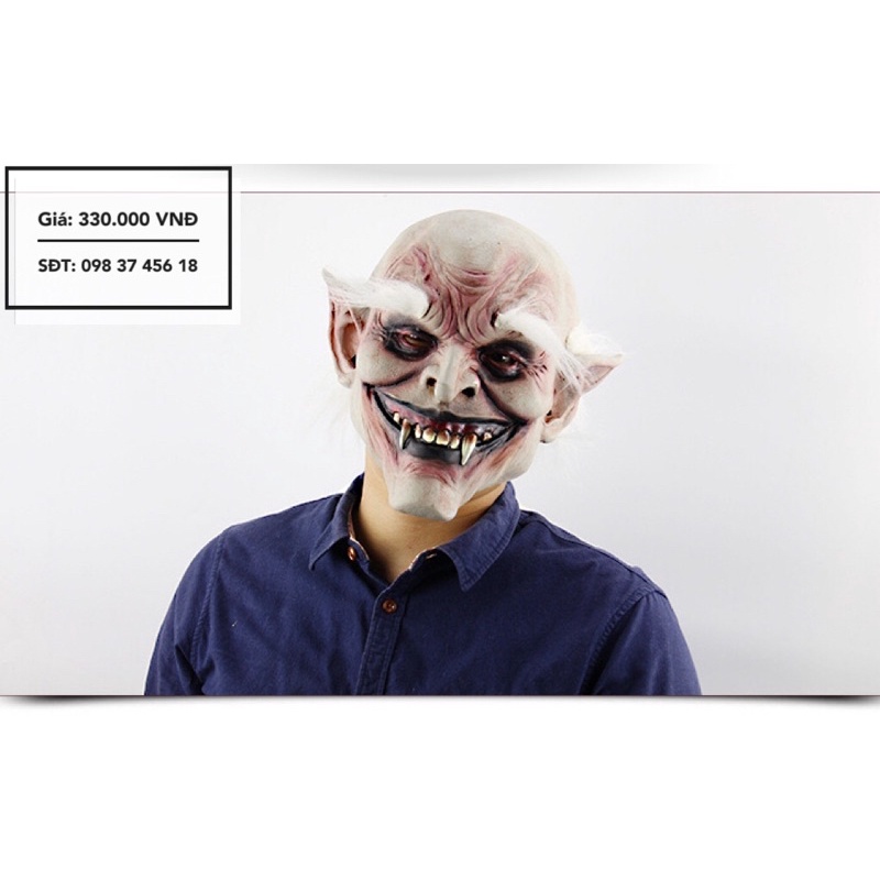 Mặt nạ kinh dị cosplay hoá trang halloween răng nanh dài lông mày trắng