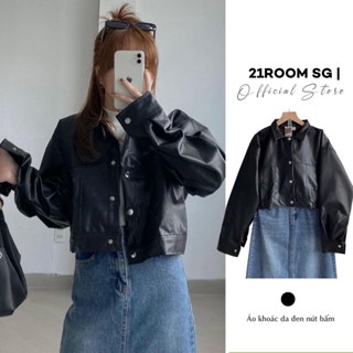 AK01 [Hình Thật] Áo Khoác Da Đen Nút Bấm Áo Khoác Da Jacket Croptop Basic Cá Tính Năng Động Dễ Mix Đồ