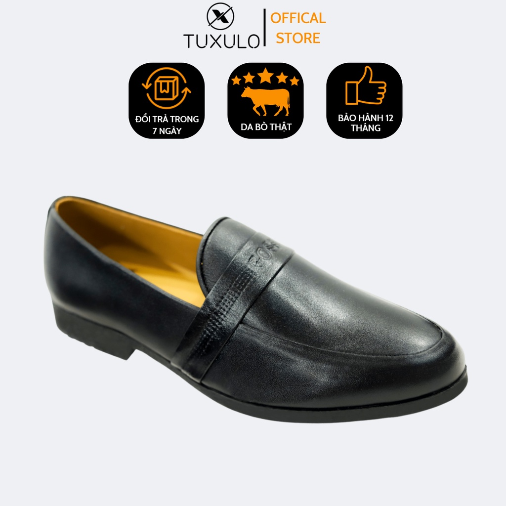 Giày tây nam công sở loafer TUXULO dáng lười làm từ da bò nguyên tấm cao cấp đế cao su đúc siêu bền tăng chiều cao TX51