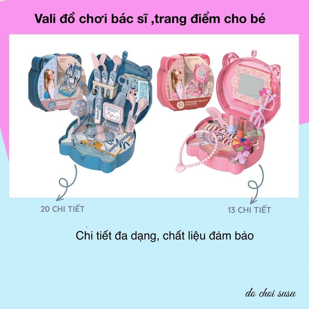 Đồ chơi bác sĩ, đồ chơi trang điểm cho bé dạng túi xách, vali ,đồ chơi nhập vai , đồ chơi trí tuệ,quà tặng cho bé đi học