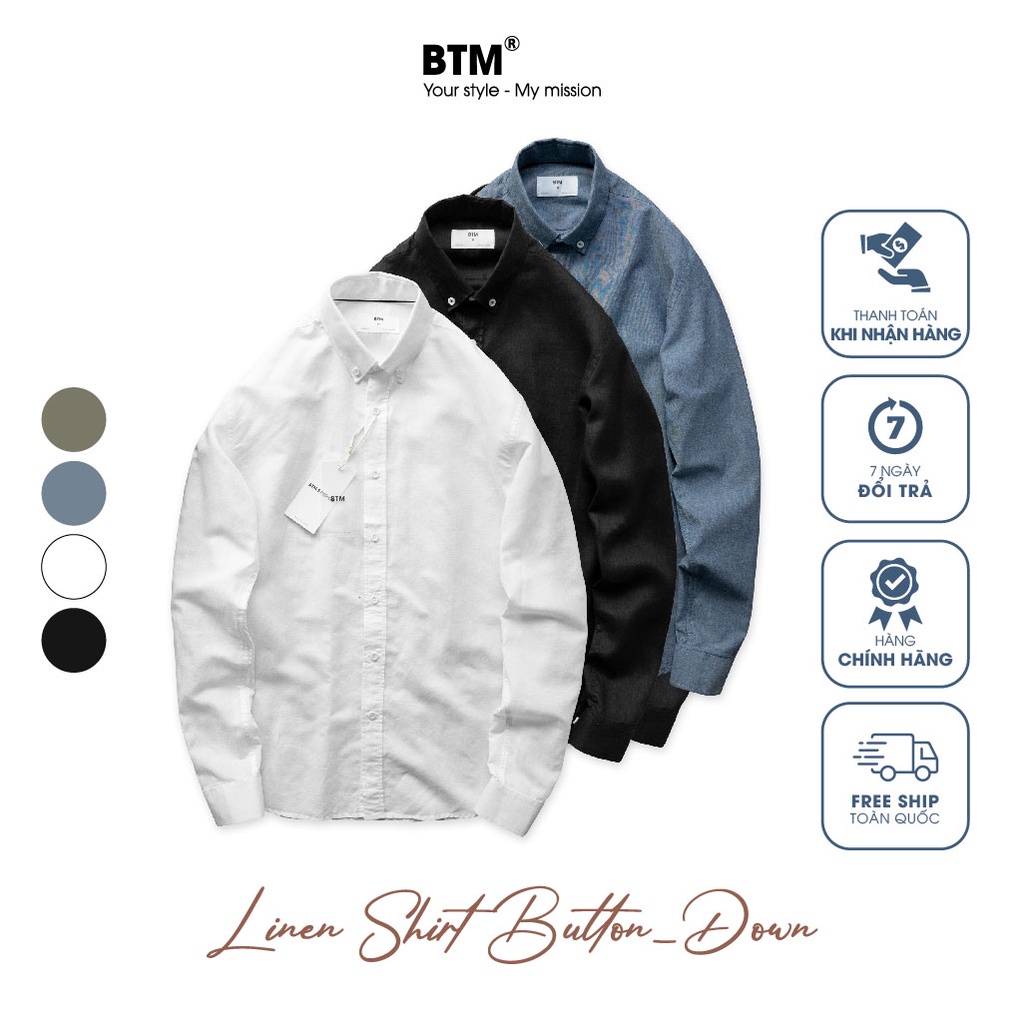 Áo sơ mi linen dài tay cổ button - down btm - 1.441.4 - BTM Studios