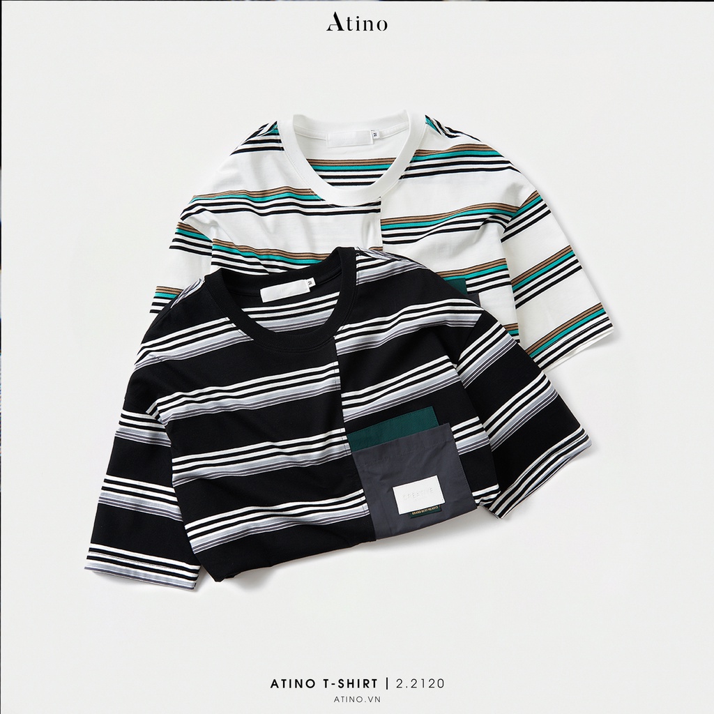 Áo Thun Ngắn Tay Nam Kẻ Sọc ATINO chất liệu 100% Cotton thoáng mát form Regular - Áo Phông Cộc Tay AP2.2120