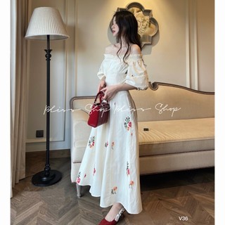 V41 - Đầm trễ vai hoa nhí