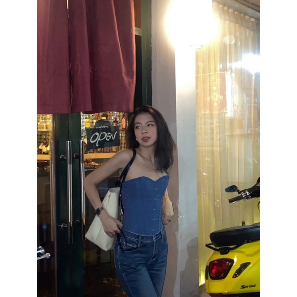 DENIM CORSET RÚT DÂY SIẾT EO
