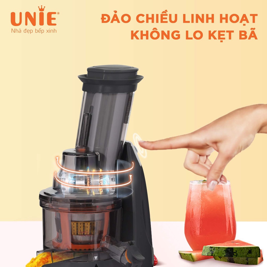 Máy ép chậm Unie UE580, ép nguyên quả, lưới làm kem, bảo hành 24 tháng
