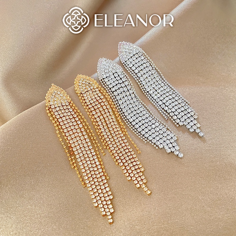 Bông tai nữ chuôi bạc 925 Eleanor Accessories dáng dài tua rua đính đá lấp lánh phụ kiện trang sức 5405