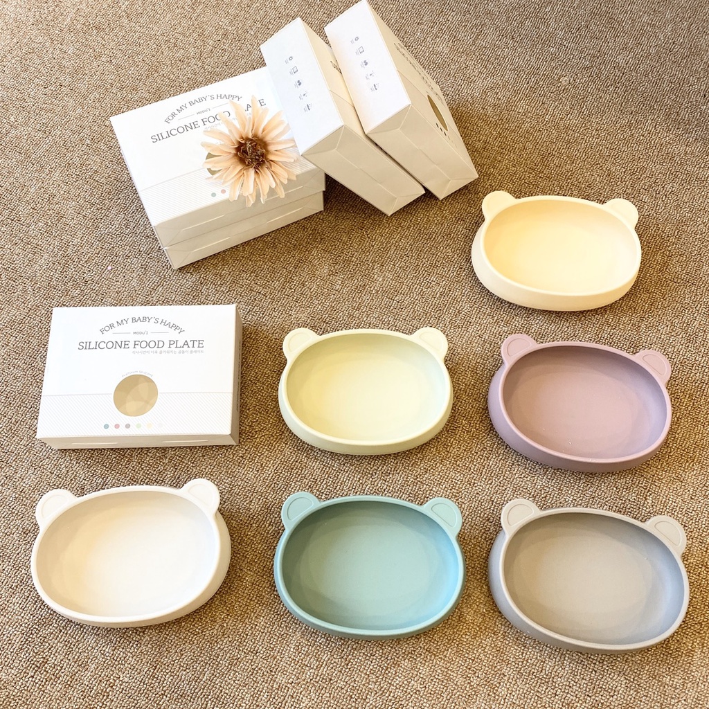 Bát đĩa ăn dặm cho bé -đĩa ăn dặm gấu silicone cao cấp Bluemama - Doowa