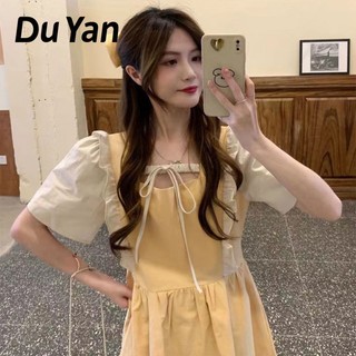 Du YAN Đầm Cổ Vuông Viền Lượn Sóng Màu Sắc Khí Chất Mới Cho Nữ