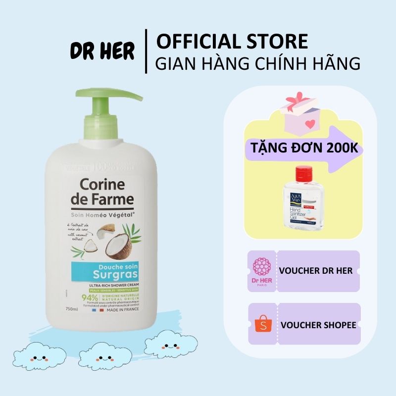 Sữa tắm dưỡng da CORINE DE FARME chiết xuất dừa dung tích 750ML CDFM4240