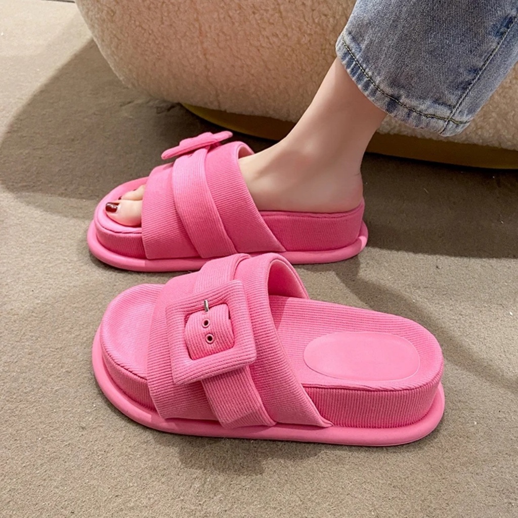 Mẫu dép Tweed bánh mì đế cao 4 cm mũi hở gót hở mix màu sắc xinh xắn cá tính dễ thương xuân hè 2023 BO SHOP