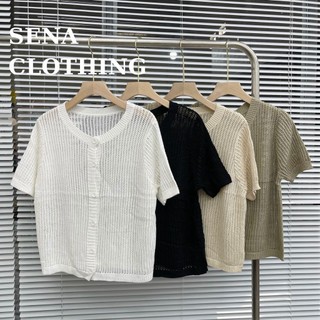 Sena.club- áo len dệt kim cổ trụ tay ngắn basic- áo polo lưới dệt kim
