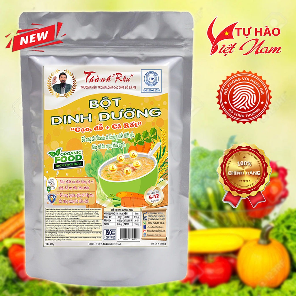 Bột ăn dặm dinh dưỡng Đậu đỗ + Cà rốt + Rau xanh cho trẻ em Thành Râu