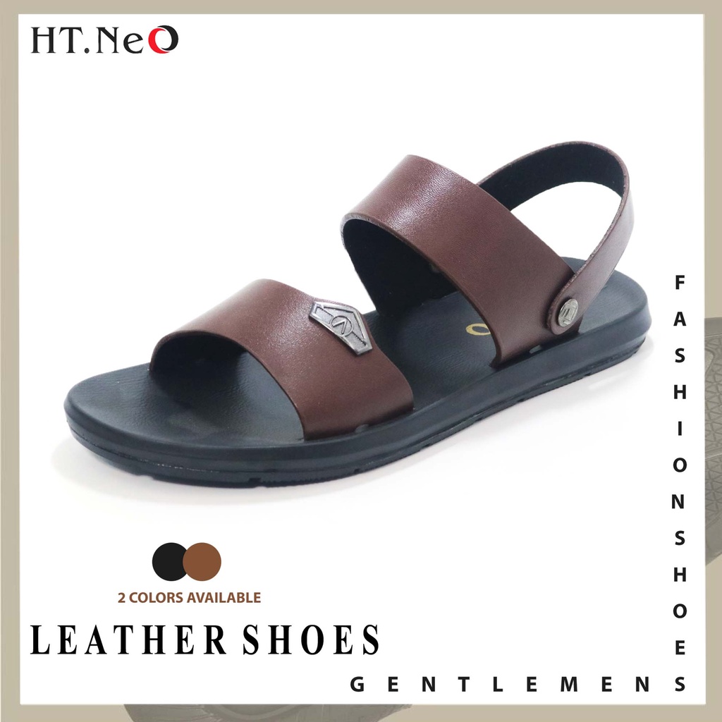 Sandal nam da bò Ht.NeO , Dép quai hậu nam 2 quai song song đế cao su đúc đặc phong cách thoáng mát lịch sự SDN08