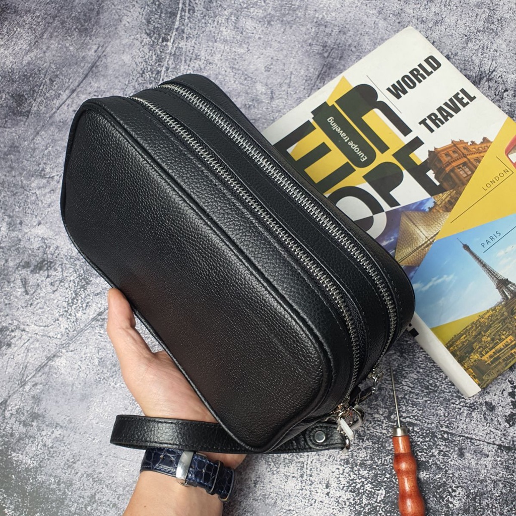 Túi golf nam khóa số; Clutch cầm tay nam da bò thật 2 ngăn khóa CL148VB  - 100% da thật, BH 3 năm