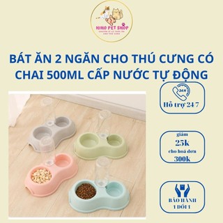 Bát ăn 2 ngăn cho thú cưng, có chai 500ml cấp nước tự động