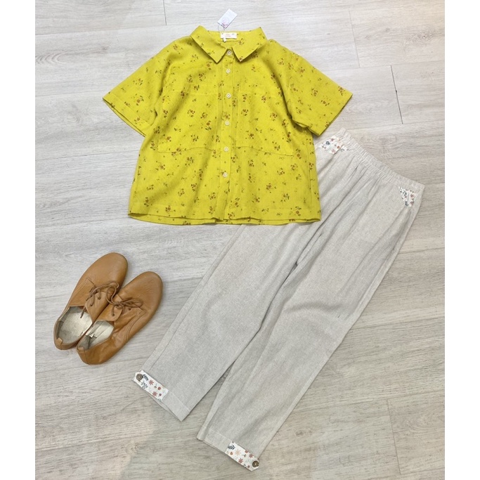 Áo Sơmi Hoa Thiết Kế Lá In Hoa Oversize Chất Đũi Xước Không Nhăn Mềm Mát