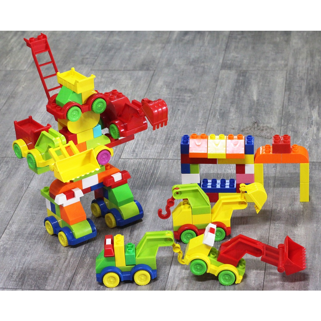 Bộ lắp ghép cân kí  xe công trình - Robot Siêu nhân Vinakidstoys size LEGO DUPLO