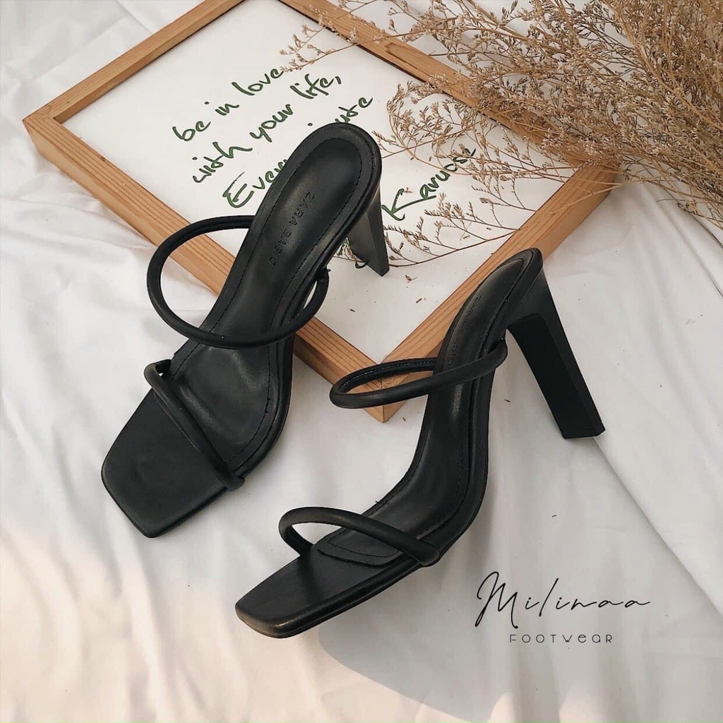 Guốc nữ 9 phân Thiên Hương VNXK BP82HQ4 cao gót 9p dây quai mảnh gót vuông dẹt trắng đen nâu