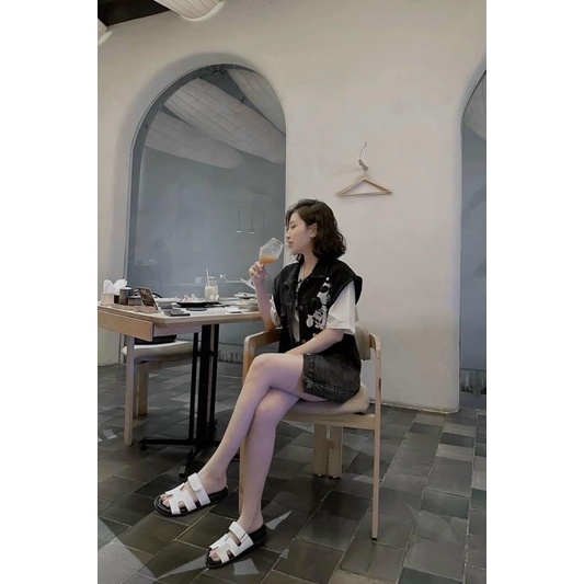 DÉP ĐẾ BẰNG QUAI DA CHỮ H