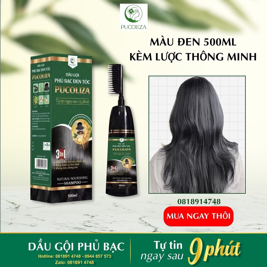 Combo 2 Chai Dầu Gội Phủ Bạc PUCOLIZA 500ML Chính Hãng 3 Màu Thành Phần Nhân Sâm Không Làm Tóc Hư Tổn