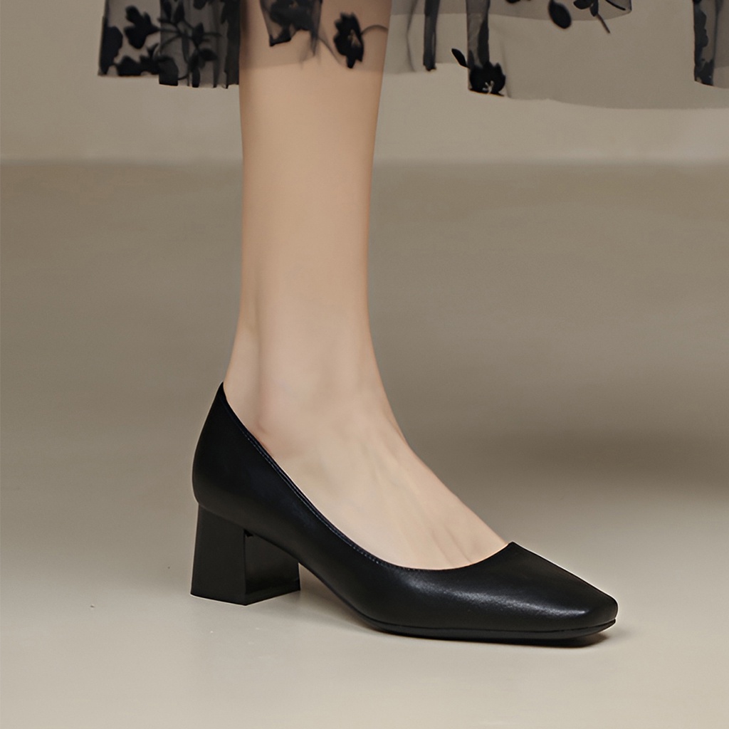 Giày cao gót đế vuông basic, giày cao gót mũi vuông thanh lịch cao 5cm_AA0388