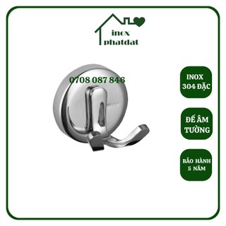 Móc treo đồ nhà tắm 100% inox đúc đặc phát đạt không rỉ sét, móc áo đơn inox đế âm 2 chia