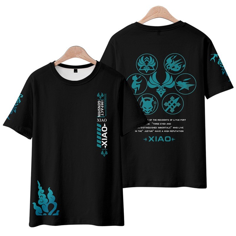 BST 4 Mẫu áo thun - in 2 mặt nguyên tố + logo game Genshin Impact - Áo Đen - Trắng