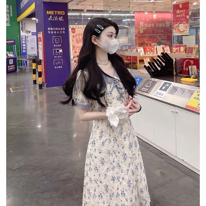 Đầm Chiffon Tay Phồng Cổ Búp Bê In Họa Tiết Hoa Phong Cách Pháp Thời Trang Mùa Hè Xinh Xắn Cho Nữ