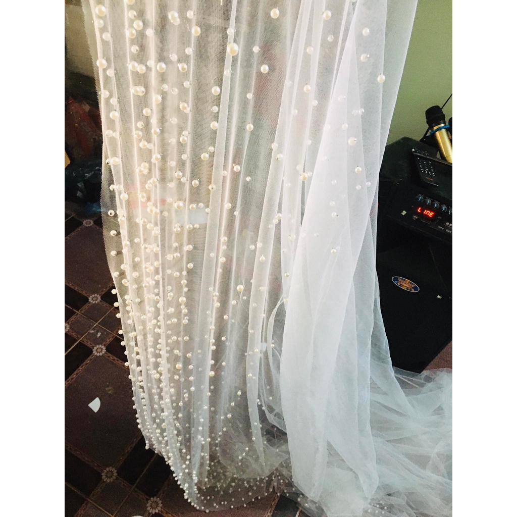 Khăn voan , lúp von đính ngọc trai nhân tạo phong cách ngọt ngào thời trang cho cô dâu