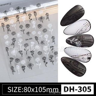 Sticker dán móng hoa hồng đen trắng siêu hót