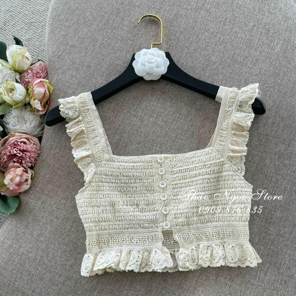 Áo ren viền bèo form croptop hàng QC!