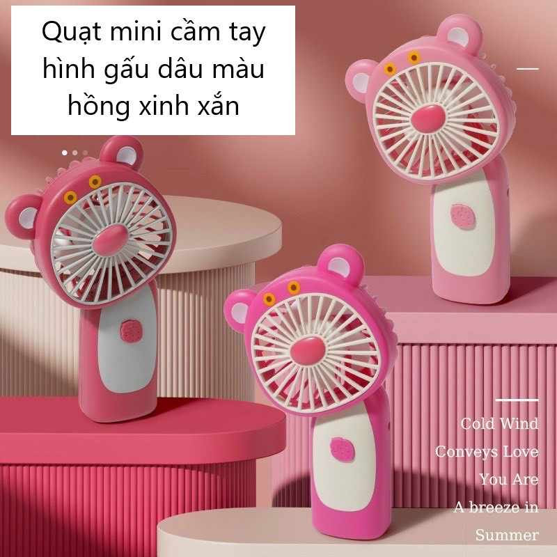 Quạt Gấu Dâu / Thỏ Hồng xinh xắn - Quạt mini cầm tay sạc điện - Quạt mini cute - quạt cầm tay gấu dâu