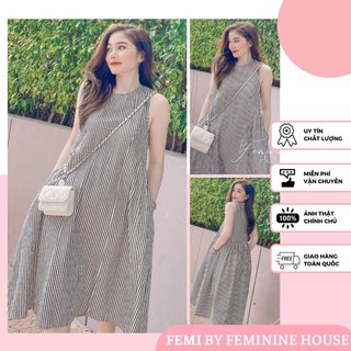 Đầm Sọc Suông Nhún Sau Dáng Maxi Thoải Mái Diện Hè