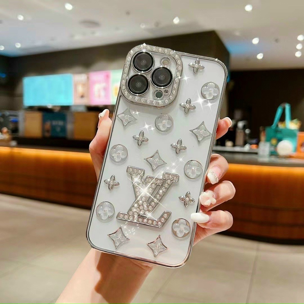 Ốp lưng LV đính đá viền màu siêu đẹp cho iPhone 12 Pro max,14 Pro max,13 Pro max, 14 Plus, Xs max siêu sang