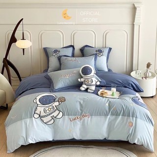Bộ chăn ga gối cotton linen 5 món phi hành gia luna bedding