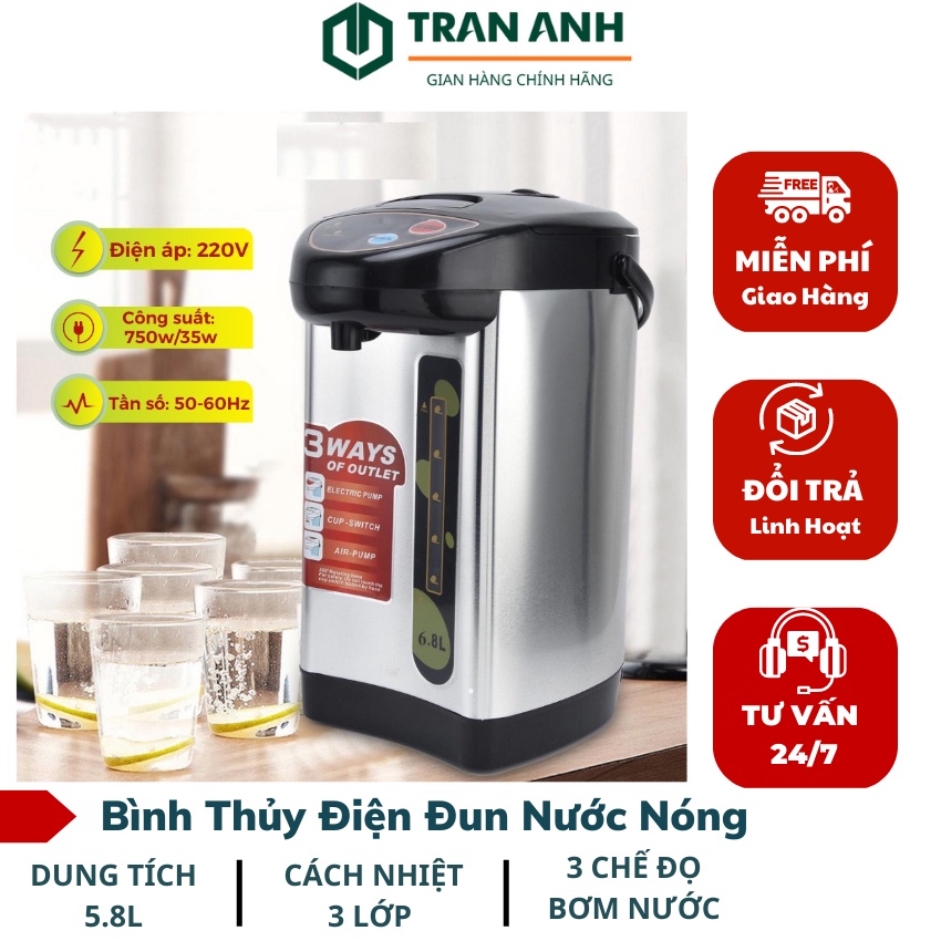 Bình thủy điện chính hãng KAW 5.8L/6.8L Công suất lớn, Đun siêu tốc, an toàn, giá rẻ, bảo hành uy tín 12 tháng