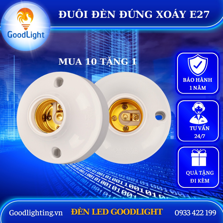 Đuôi đèn xoáy E27 gắn tường sử dụng cho bóng đèn bulb, bóng đèn có đuôi xoáy E27