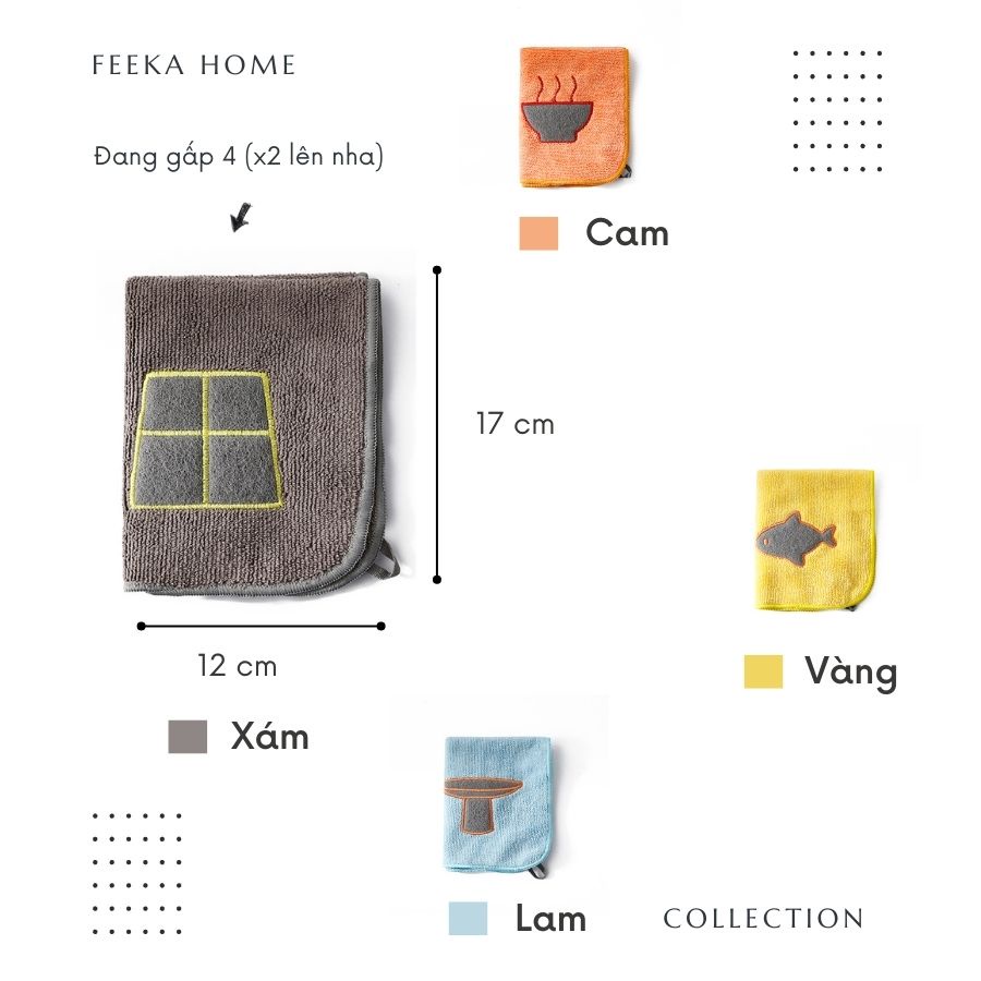 Khăn lau bếp đa năng siêu thấm microfiber FEEKA, khăn lau cửa kính xe ô tô cao cấp xinh xắn có móc treo